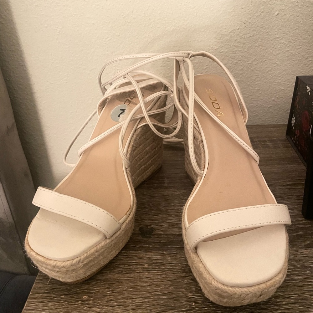 Soda Women's Cream Espadrille Wedge Sandals